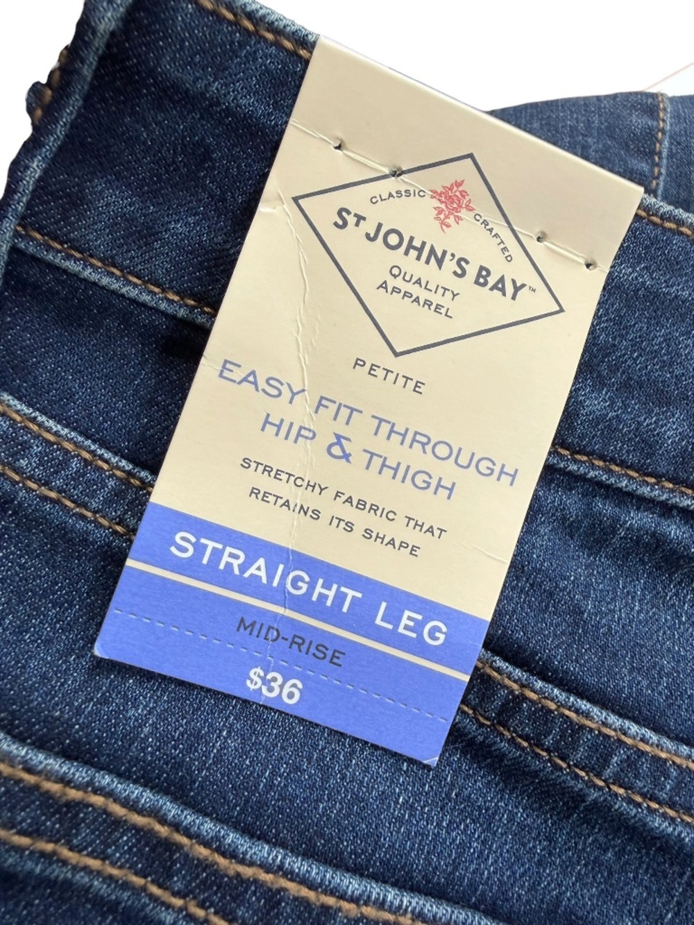 St. John's Bay Straight Leg Jeans 6 Petite Mid Rise Stretch Dark Wash NWT - Picture 6 of 11